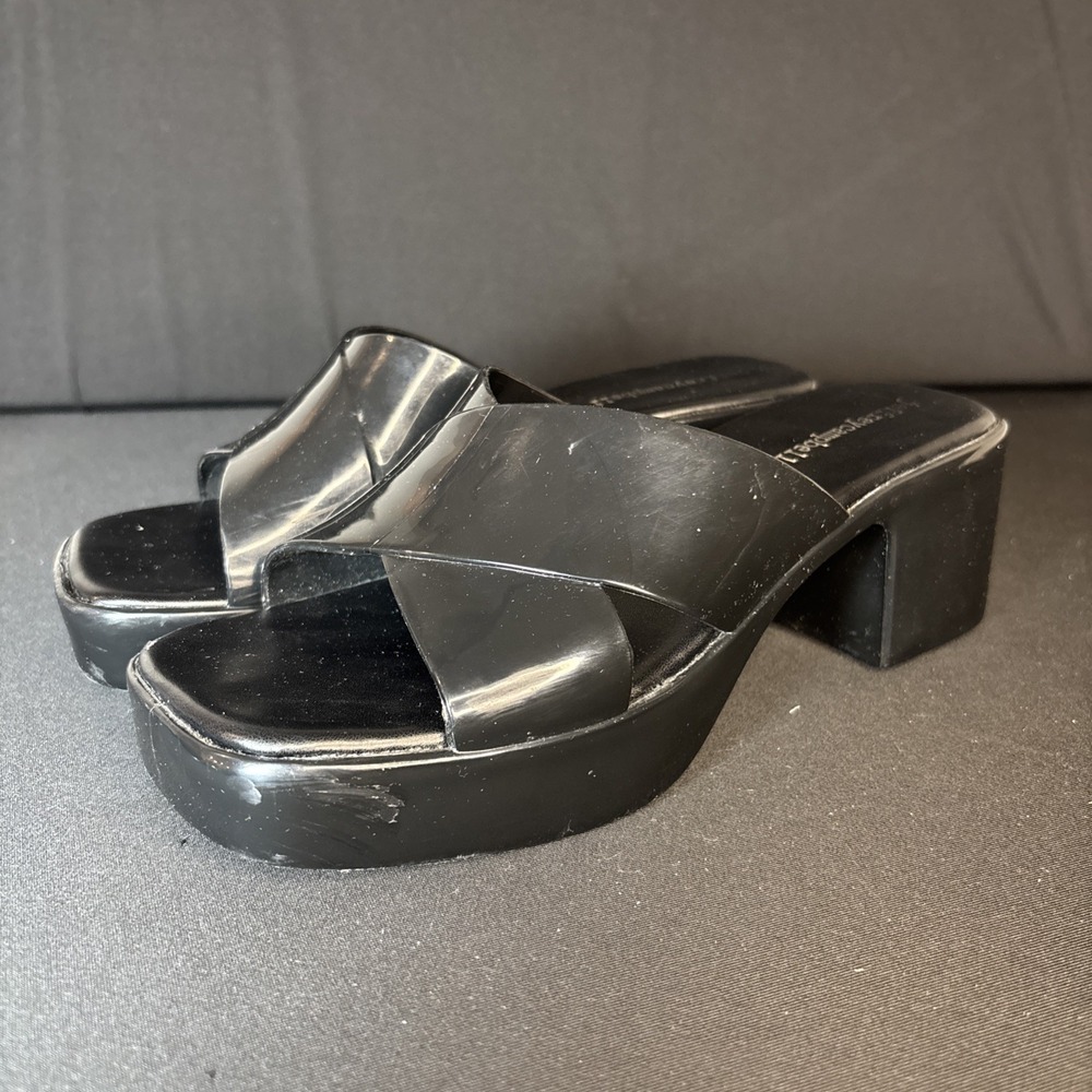 Jeffrey Campbell Bubblegum Y2K Platform Jelly Sandals Black Chunky Heels, Size 7